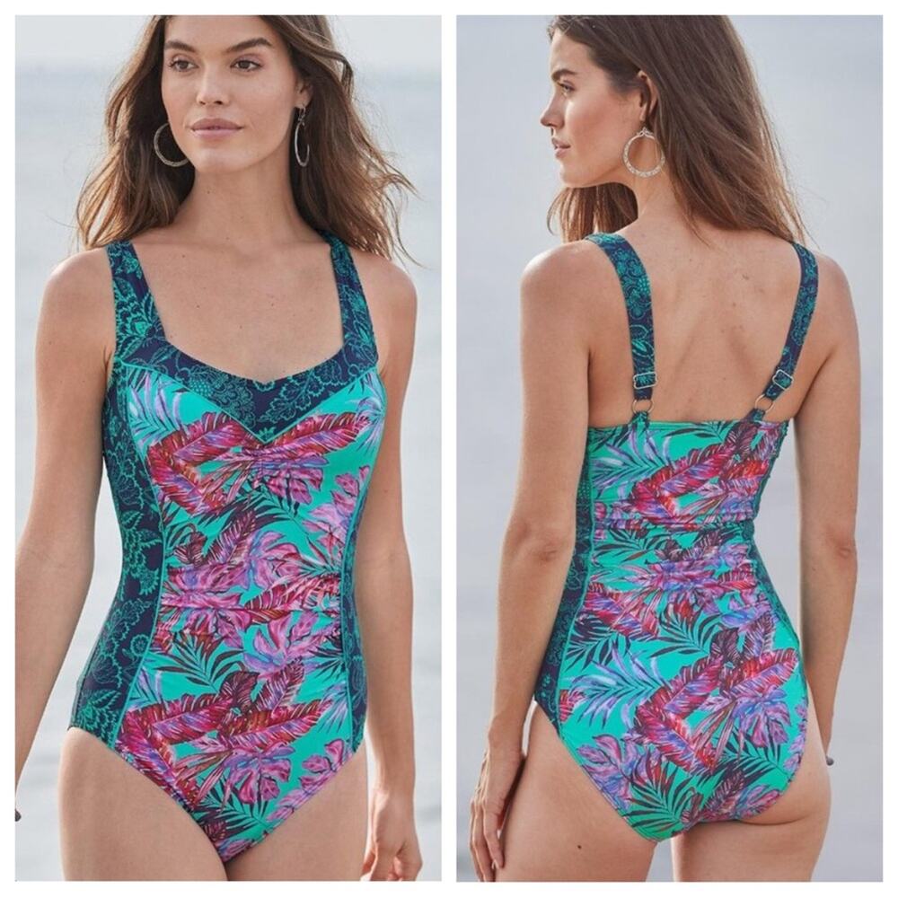 Sundance Kailani Tropical Print One Piece Swimsuit in Teal - Size S